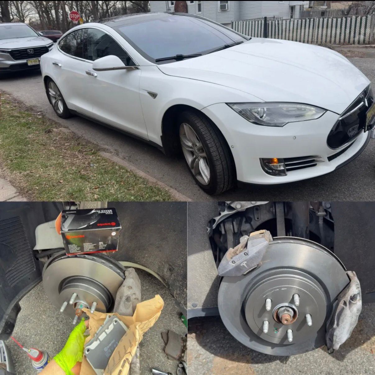 White car with brake service photos