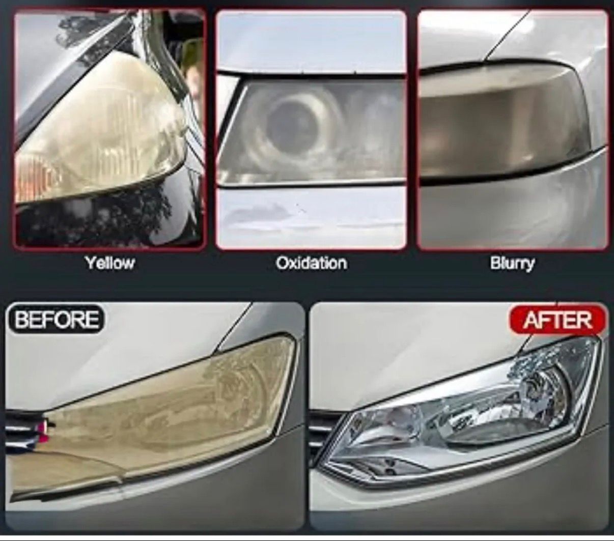 Headlight before and after restoration